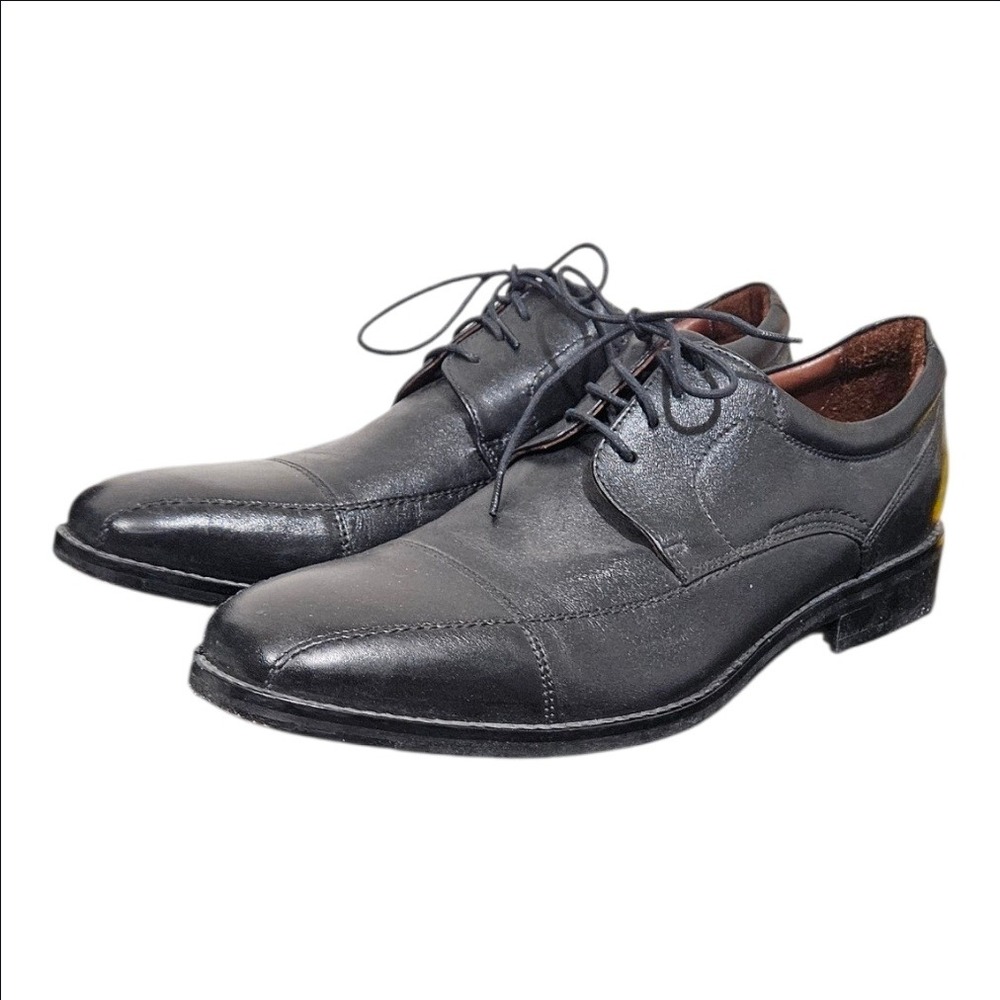 Johnston & Murphy Dobson Mens Black Leather Cap Toe Derby Dress Shoes Size 12 M